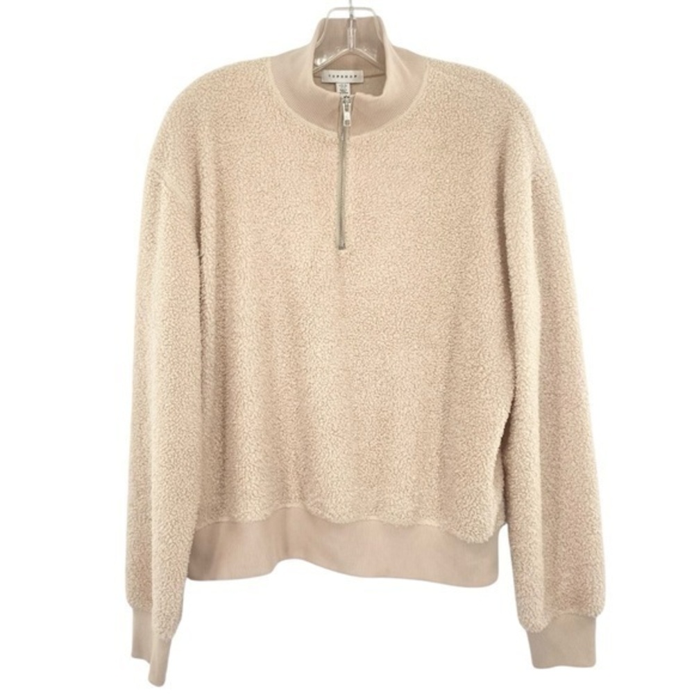 Topshop Teddy Fleece Pullover Quarter Zip Sweatshirt